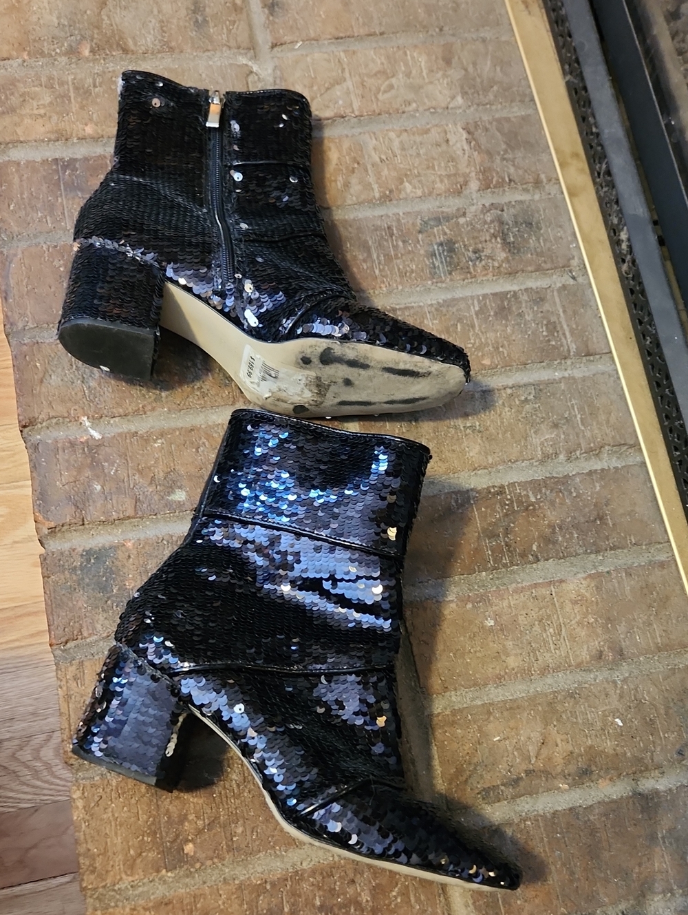 Ava & Aiden Black Sequin Ankle Boots Side Zipper Size 7 Holidays Cocktail Hour